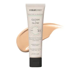 MDSolarSciences Gleam   Glow Sunscreen SPF 50 | Sheer Glow Tinted Moisturizer with Broad Spectrum UV Protection | Infused with Antioxidants, Ceramides & Vitamin C | Safe for Sensitive Skin (1.7 Fl Oz)