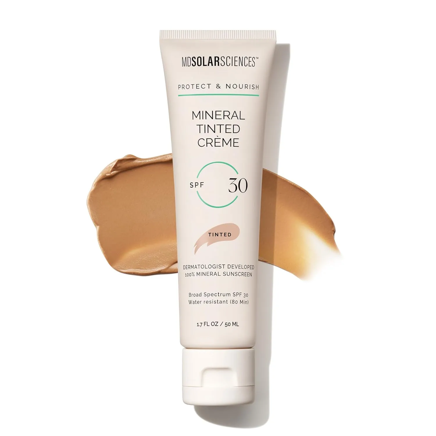 MDSolarSciences Mineral Tinted Crème Sunscreen SPF 30 | Water-Resistant, Broad Spectrum UV Protection | Blendable Micronized Zinc Oxide Cream | Natural Matte Finish for All Skin Types (1.7 Fl Oz)