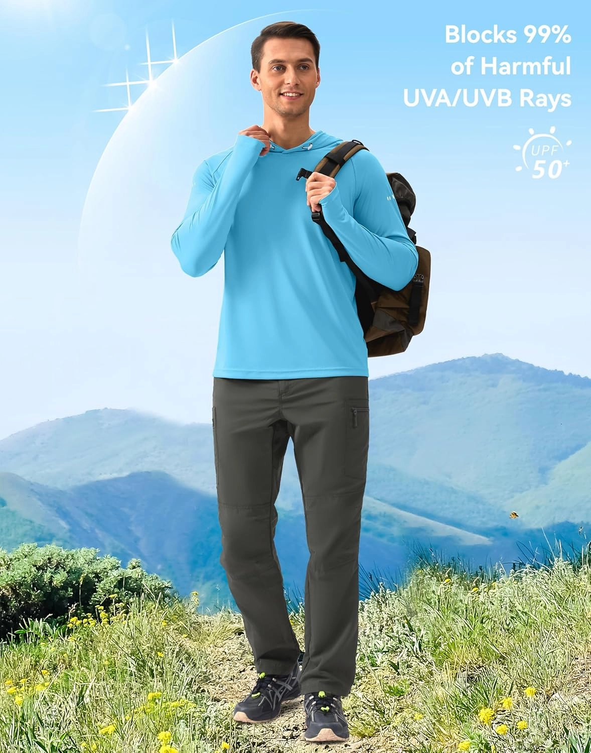 Men's Sun Protection Hoodie Shirt UPF 50  Long Sleeve Fishing Rash Guard UV SPF Summer Lightweight Hiking Shirt for Men