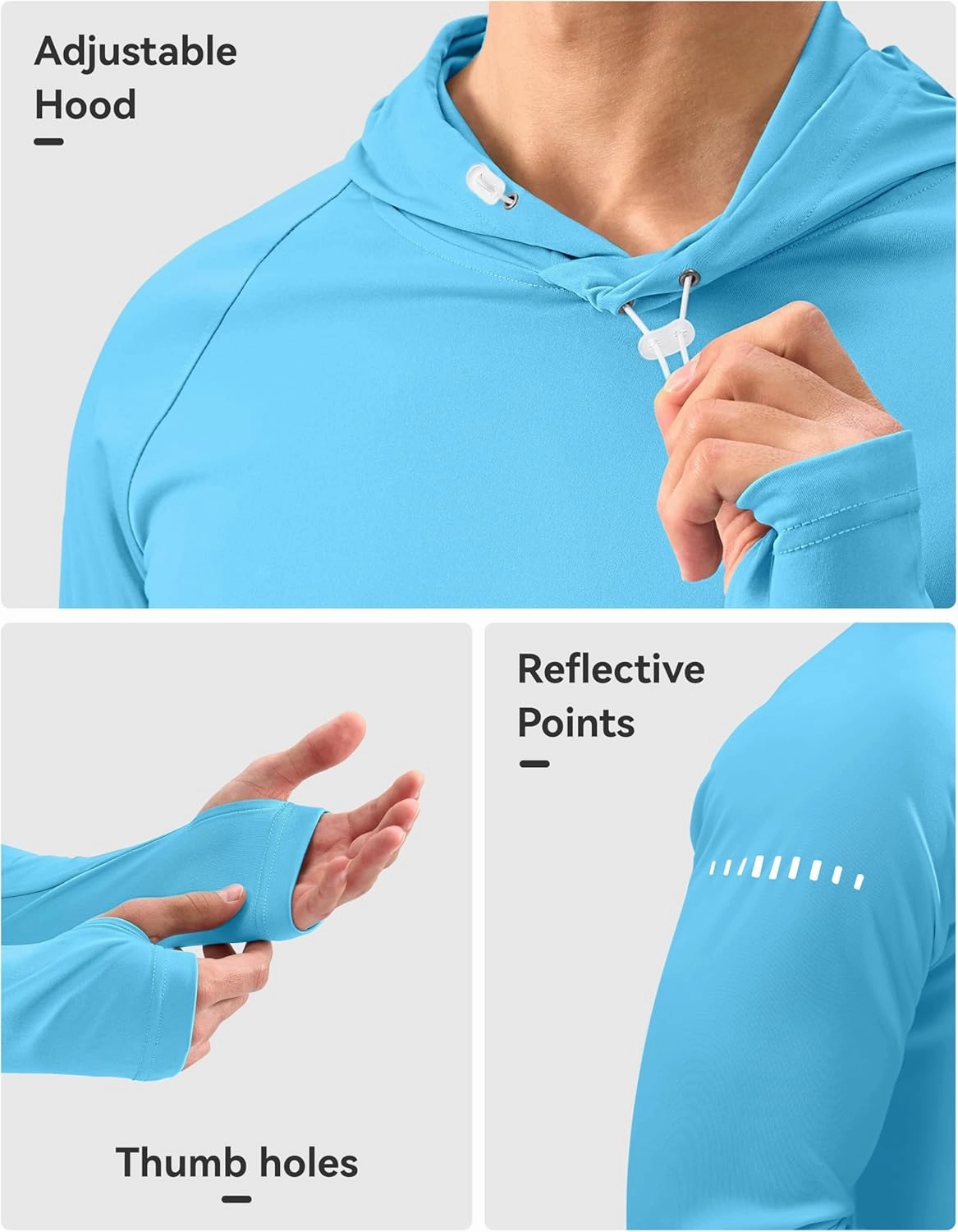 Men's Sun Protection Hoodie Shirt UPF 50  Long Sleeve Fishing Rash Guard UV SPF Summer Lightweight Hiking Shirt for Men