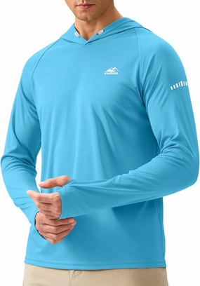 Men's Sun Protection Hoodie Shirt UPF 50  Long Sleeve Fishing Rash Guard UV SPF Summer Lightweight Hiking Shirt for Men