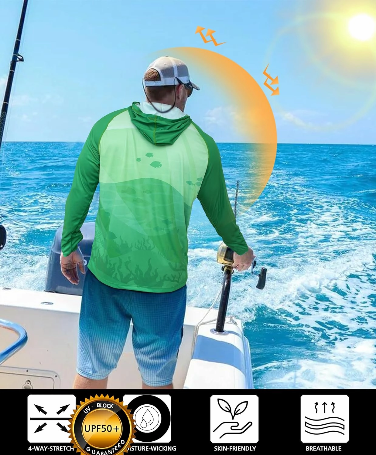Men's UPF 50  Sun Protection Hoodie Shirt Long Sleeve SPF Fishing Outdoor UV Hiking Lightweight Shirts