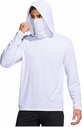 Men's UPF 50  Sun Protection Shirts UV SPF Long Sleeve Hoodies with Mask Summer Outdoor Fishing Rash Guards Shirts