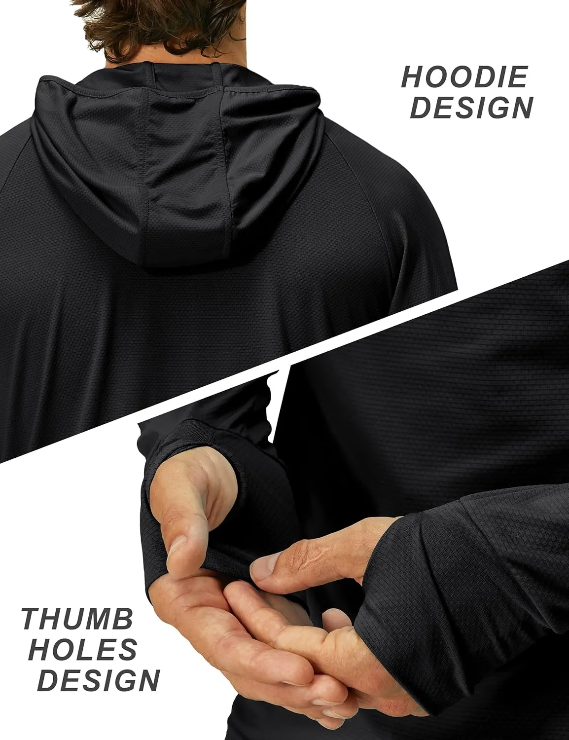 Mens UPF 50  Long Sleeve Sun Protection Hoodie Swim Shirts Rash Guard for Men UV Protection Fishing Clothing SPF Shirts