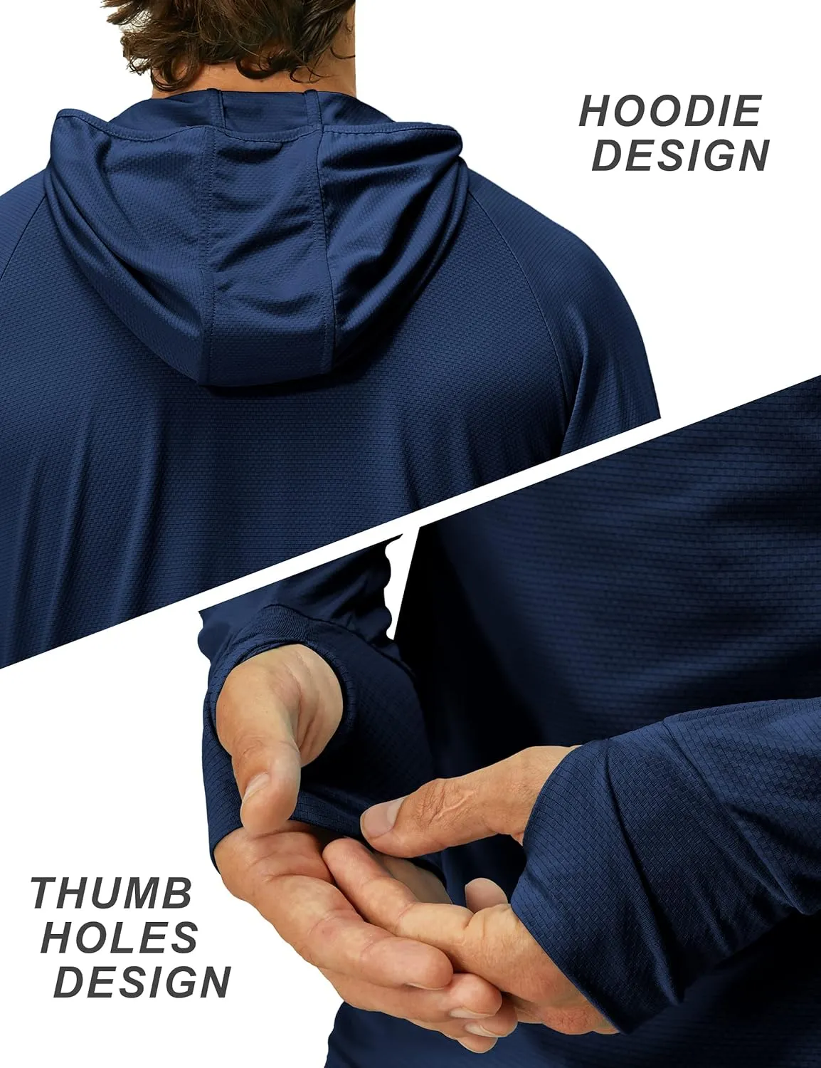 Mens UPF 50  Long Sleeve Sun Protection Hoodie Swim Shirts Rash Guard for Men UV Protection Fishing Clothing SPF Shirts