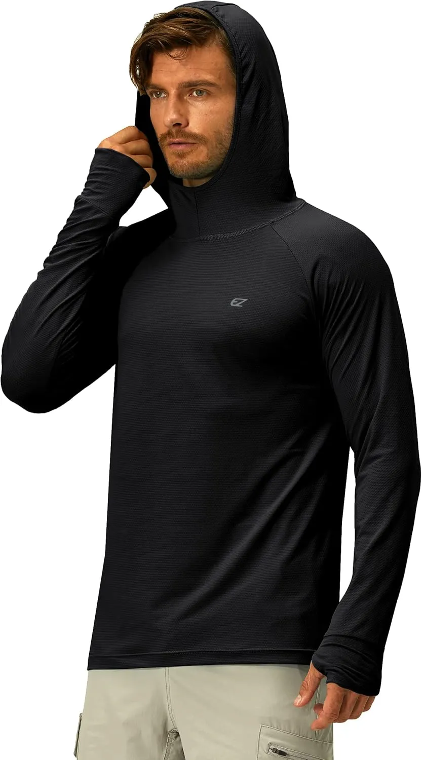 Mens UPF 50  Long Sleeve Sun Protection Hoodie Swim Shirts Rash Guard for Men UV Protection Fishing Clothing SPF Shirts