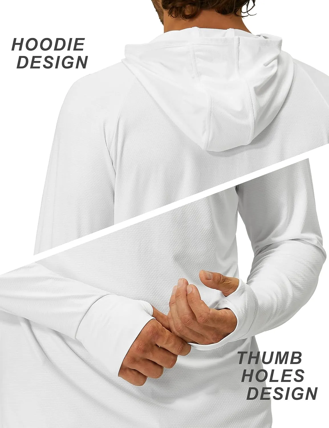 Mens UPF 50  Long Sleeve Sun Protection Hoodie Swim Shirts Rash Guard for Men UV Protection Fishing Clothing SPF Shirts