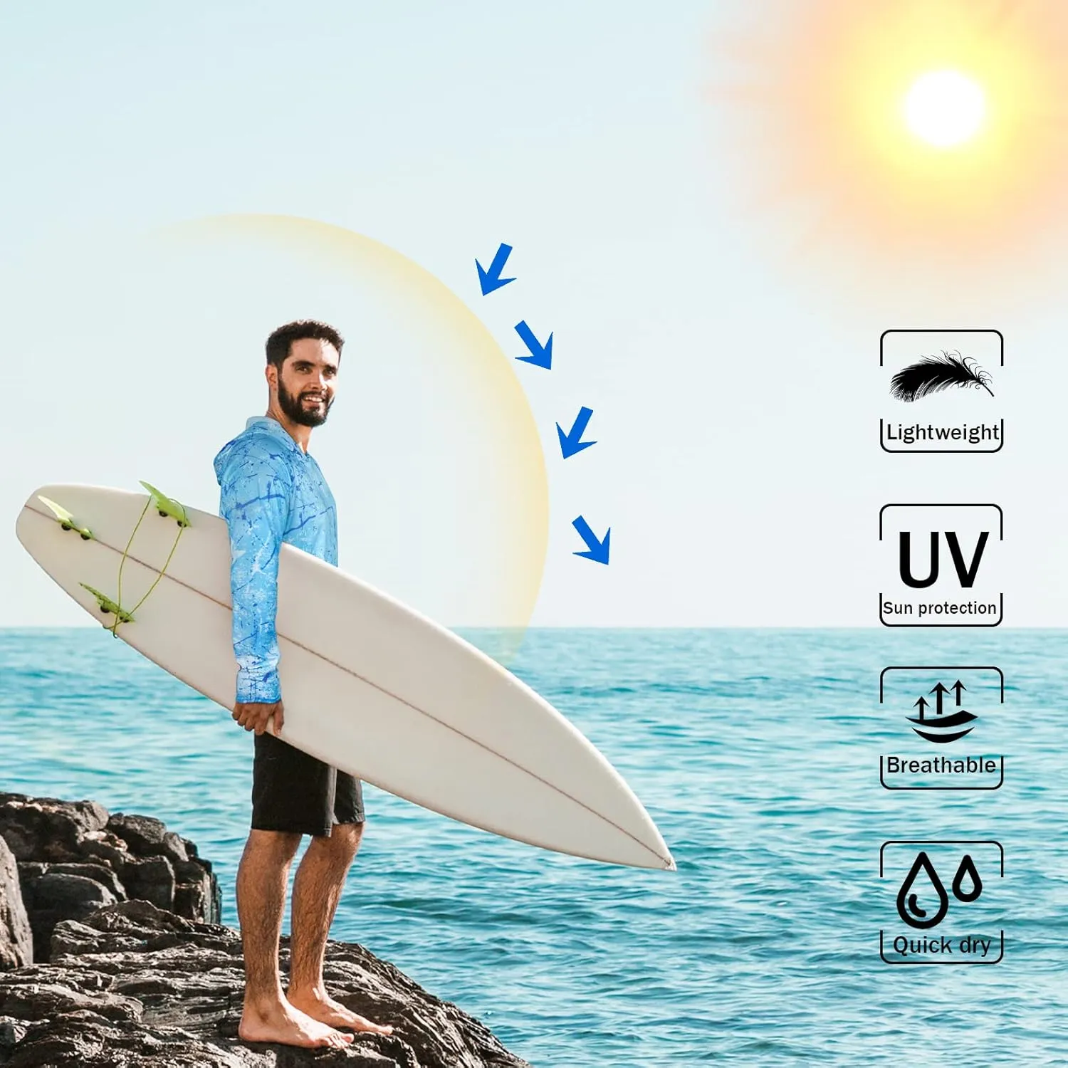 Men's UPF 50  Sun Protection Hoodie Shirt Long Sleeve SPF Fishing Outdoor UV Hiking Lightweight Shirts