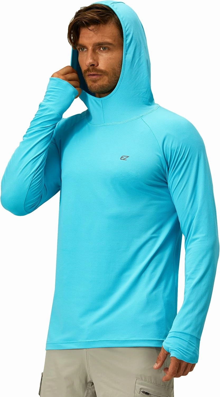 Mens UPF 50  Long Sleeve Sun Protection Hoodie Swim Shirts Rash Guard for Men UV Protection Fishing Clothing SPF Shirts