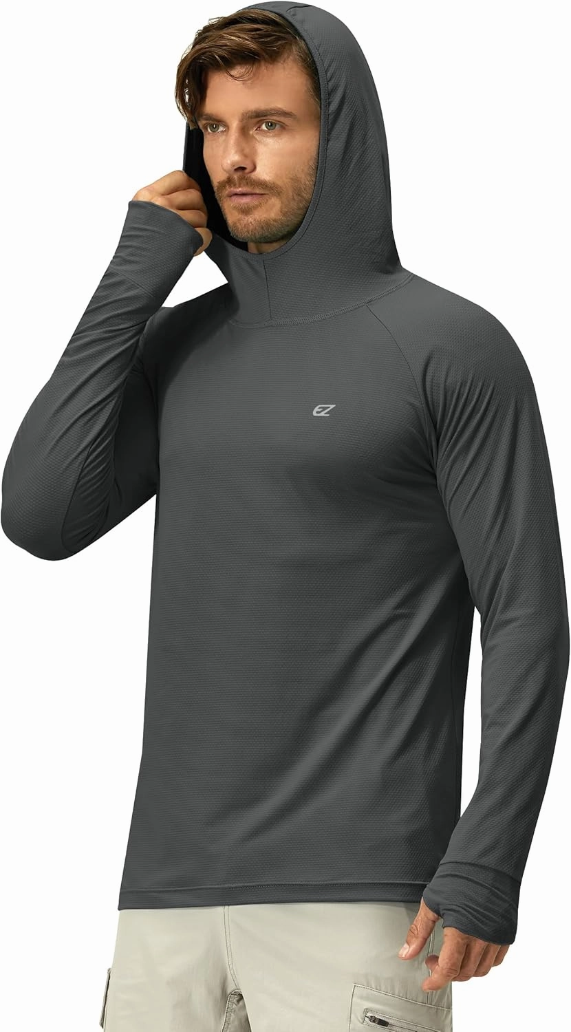Mens UPF 50  Long Sleeve Sun Protection Hoodie Swim Shirts Rash Guard for Men UV Protection Fishing Clothing SPF Shirts