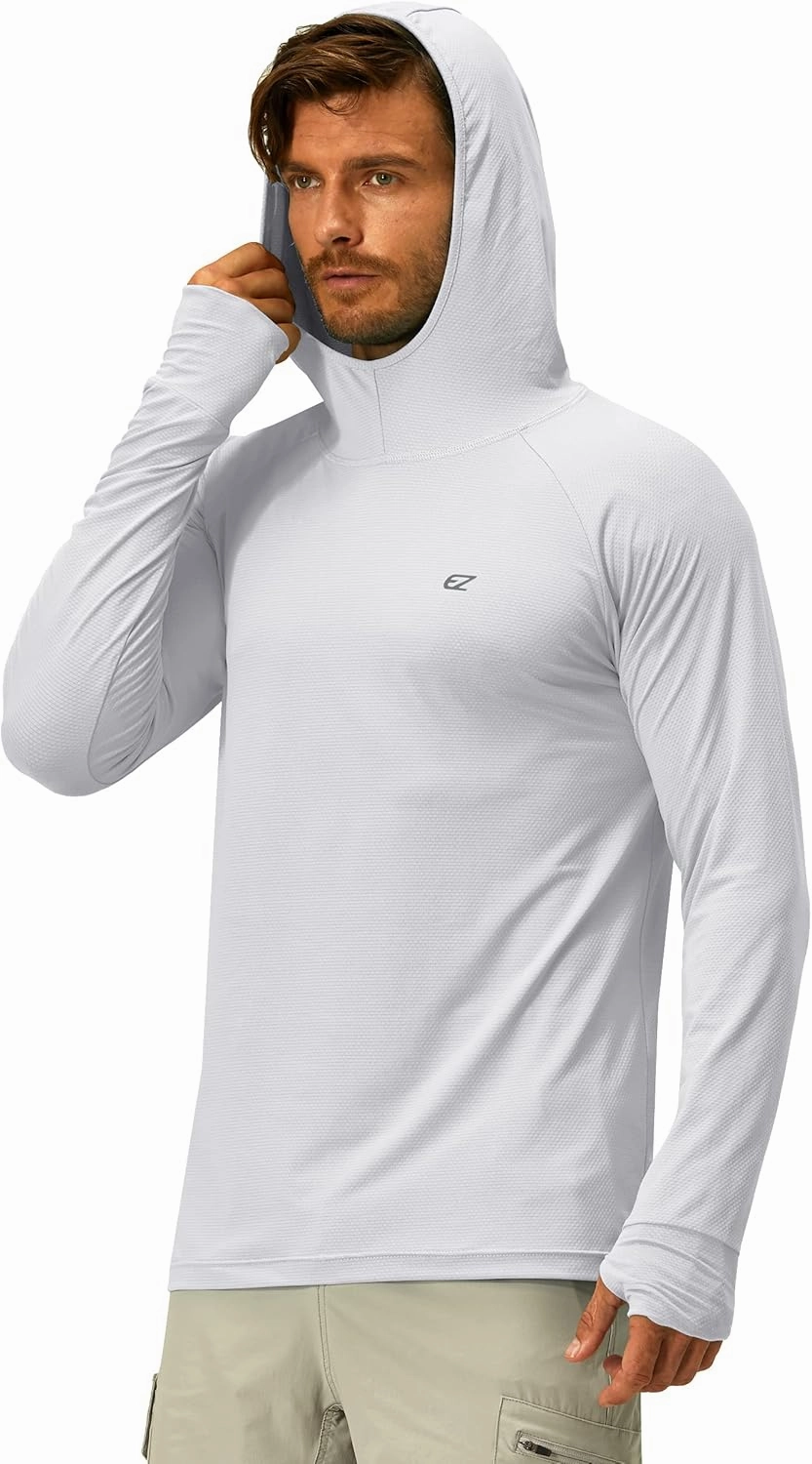 Mens UPF 50  Long Sleeve Sun Protection Hoodie Swim Shirts Rash Guard for Men UV Protection Fishing Clothing SPF Shirts