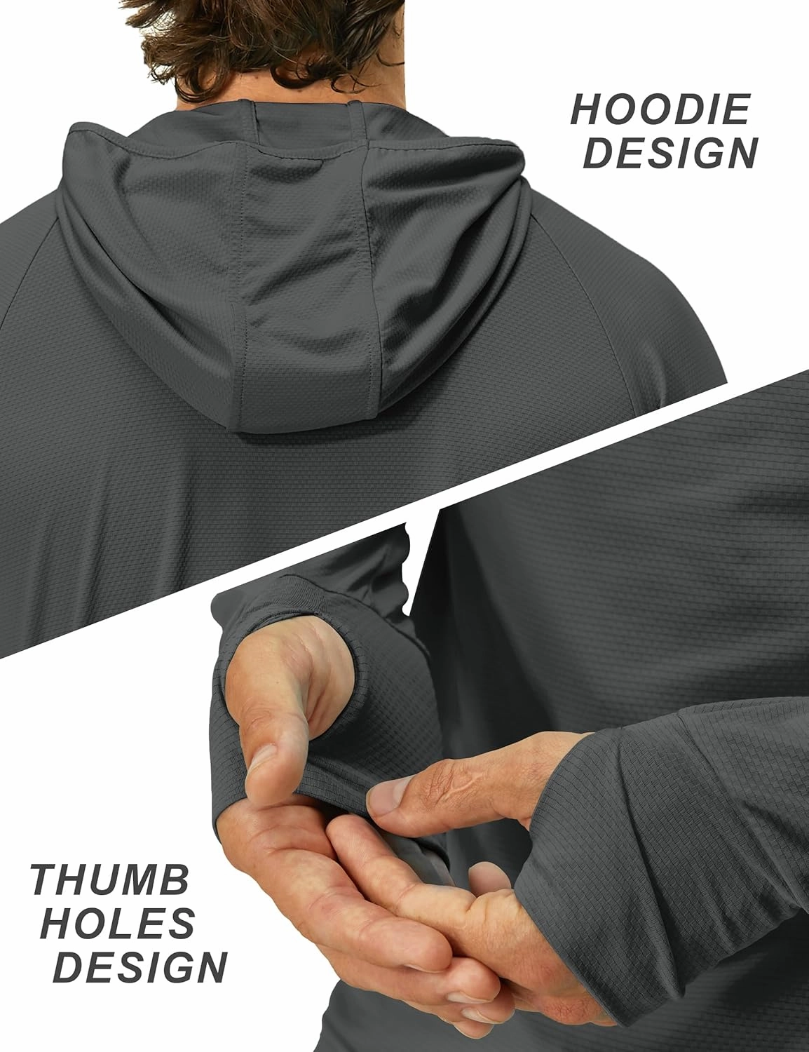 Mens UPF 50  Long Sleeve Sun Protection Hoodie Swim Shirts Rash Guard for Men UV Protection Fishing Clothing SPF Shirts