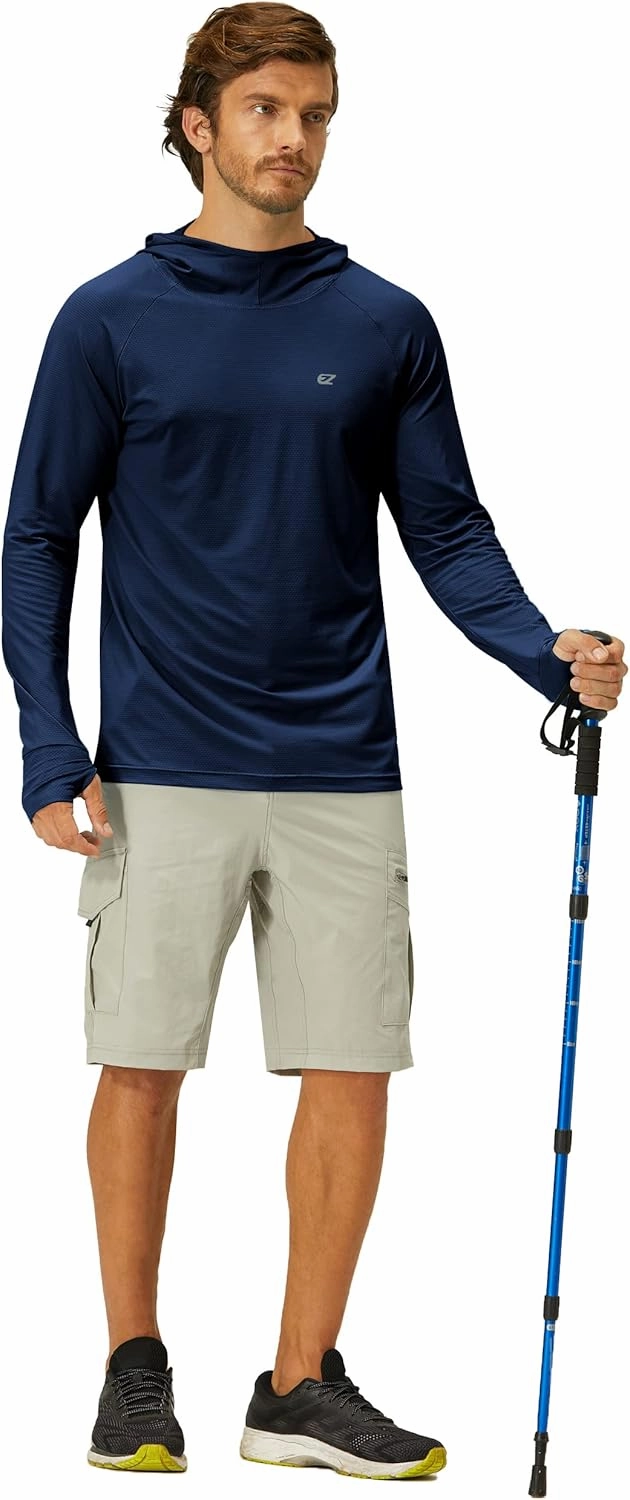 Mens UPF 50  Long Sleeve Sun Protection Hoodie Swim Shirts Rash Guard for Men UV Protection Fishing Clothing SPF Shirts