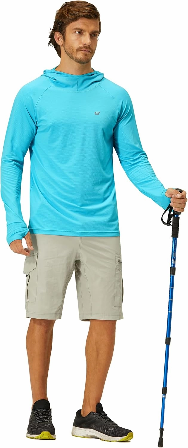 Mens UPF 50  Long Sleeve Sun Protection Hoodie Swim Shirts Rash Guard for Men UV Protection Fishing Clothing SPF Shirts