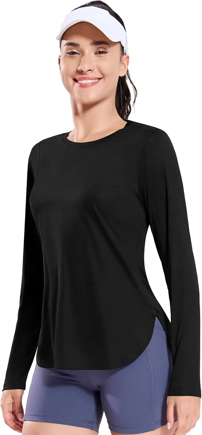 MIER Women's UPF 50  Sun Shirts Long Sleeve Workout UV Protection Dry Fit Athletic Running Gym Hiking Tops Lightweight