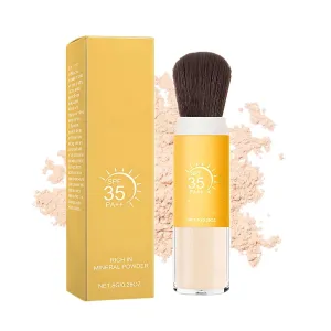 Mineral sunscreen setting powder SPF 35, face and scalp sunscreen powder, natural matte makeup effect, long-lasting light and breathable, suitable for all skin types with brush head