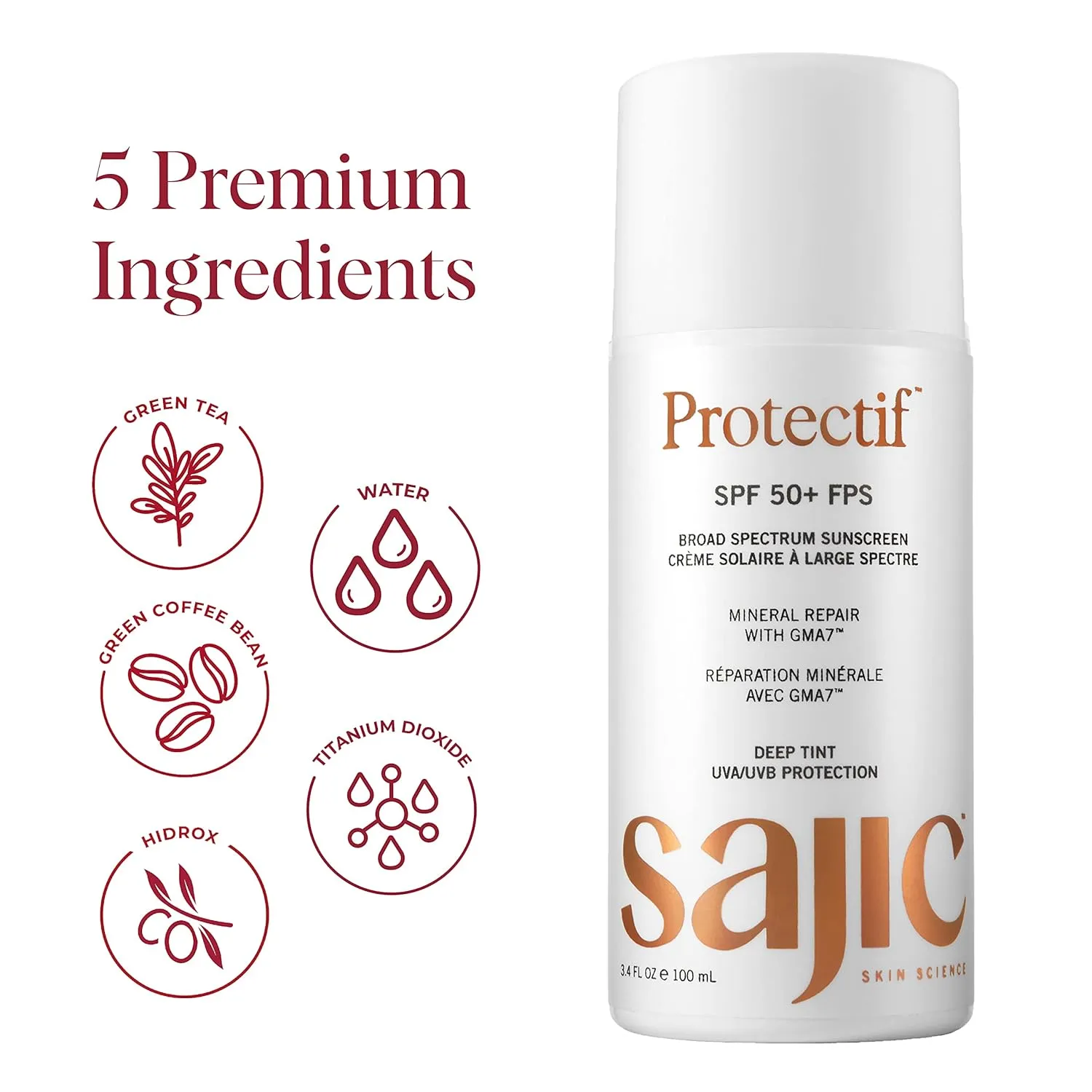 Mineral Sunscreen SPF 50  - 100ml Deep Tint Sunscreen, No White Residue For Skin Types - Protect from Sun damage, Aging - Hydrating, Non-Comedogenic, Cruelty-Free