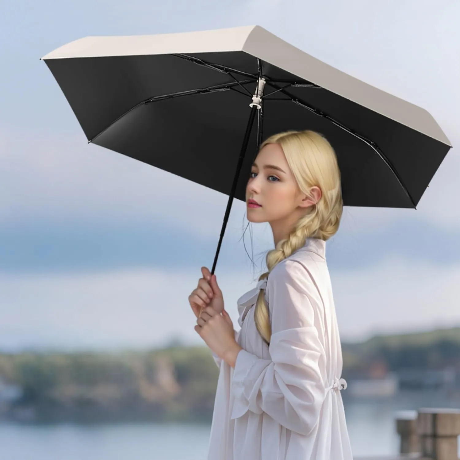 Mini Ultra-Lightweight Compact Portable Auto Open/Close Folding Umbrella for Women,Men, Kids, Travel, Backpack, Car & Purse - UPF 50 UV Protection, Waterproof, 6 Ribs, Rain & Sun Pocket Parasol