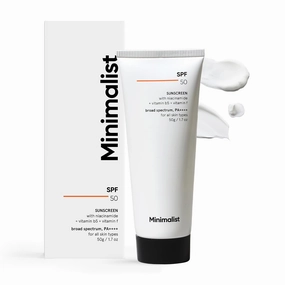 Minimalist Sunscreen SPF 50 Lightweight with Multi-Vitamins | No White Cast | Broad Spectrum PA      | For Women & Men | 50g