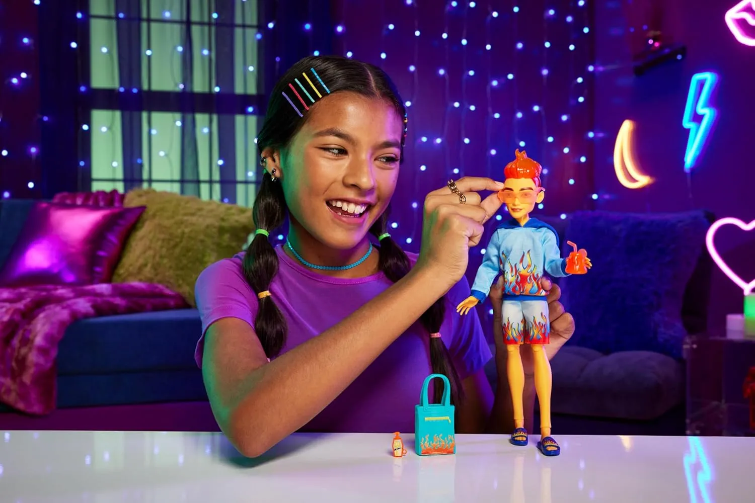Monster High Scare-adise Island Heath Burns Doll with Flame Hoodie, Swim Trunks & Beach Accessories Like Sunglasses