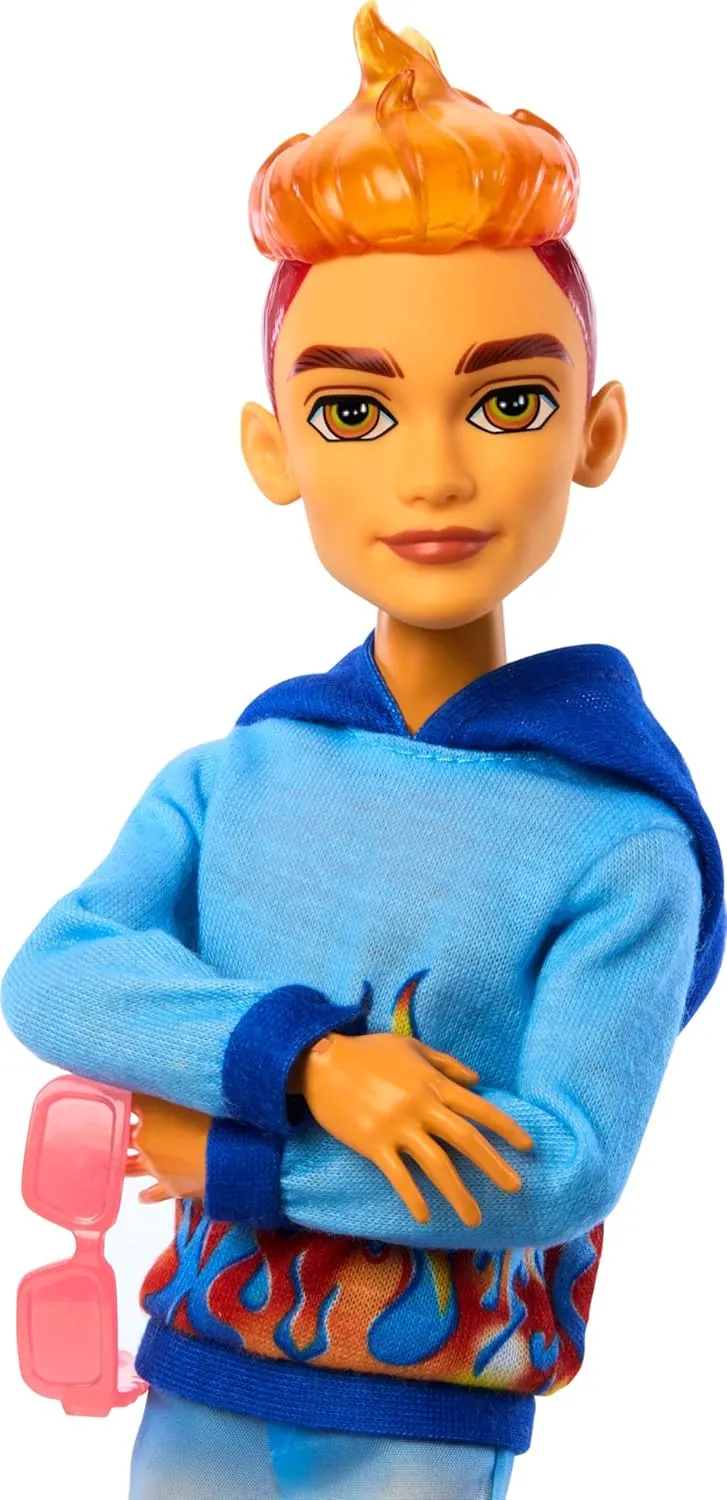 Monster High Scare-adise Island Heath Burns Doll with Flame Hoodie, Swim Trunks & Beach Accessories Like Sunglasses