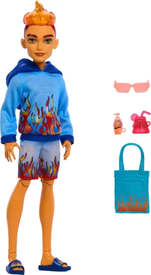 Monster High Scare-adise Island Heath Burns Doll with Flame Hoodie, Swim Trunks & Beach Accessories Like Sunglasses