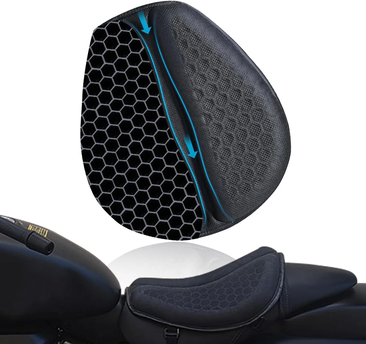 Motorcycle Seat Cushion, Motorcycle Gel Seat Pad with 3D Honeycomb Shock-Absorbing Breathable Seat Cover