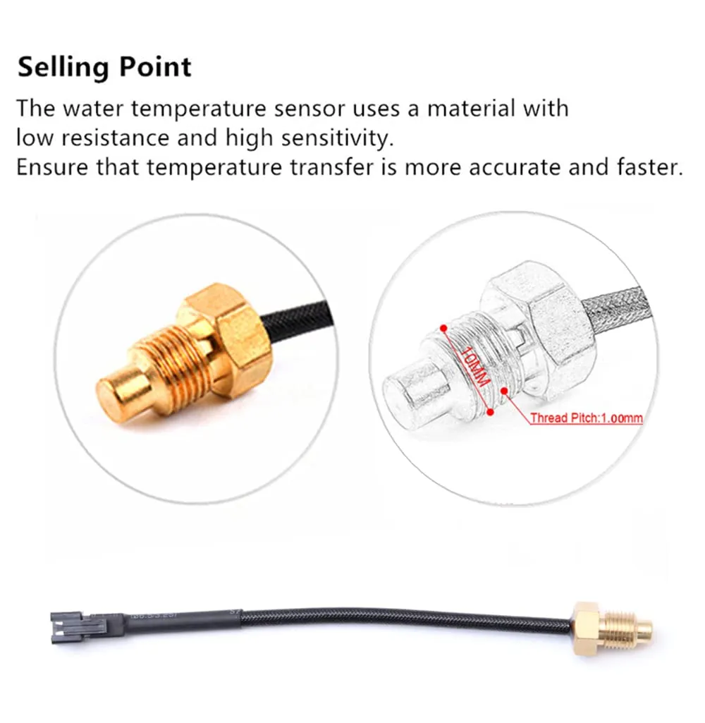 Motorcycle Water Temperature Meter Universal Digital Water Thermometer Water Temp Gauge for Racing Scooter LED Display DC 12V with Temperature Sensor Adapter(22mm, Red)