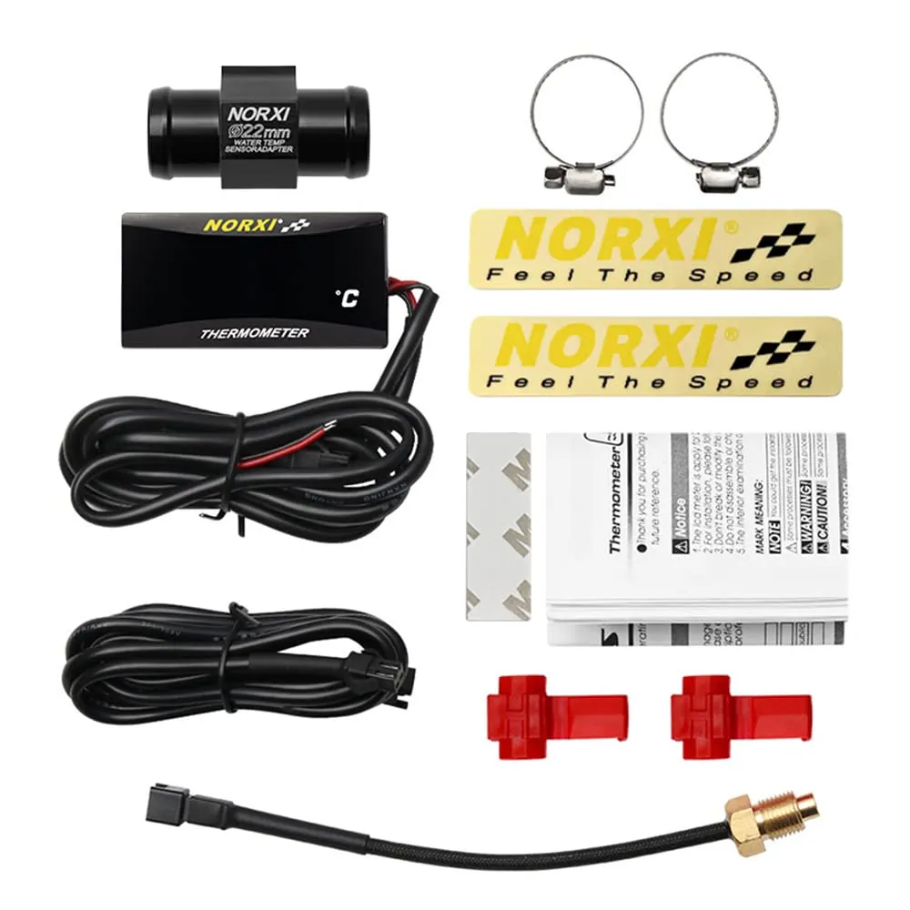 Motorcycle Water Temperature Meter Universal Digital Water Thermometer Water Temp Gauge for Racing Scooter LED Display DC 12V with Temperature Sensor Adapter(22mm, Red)