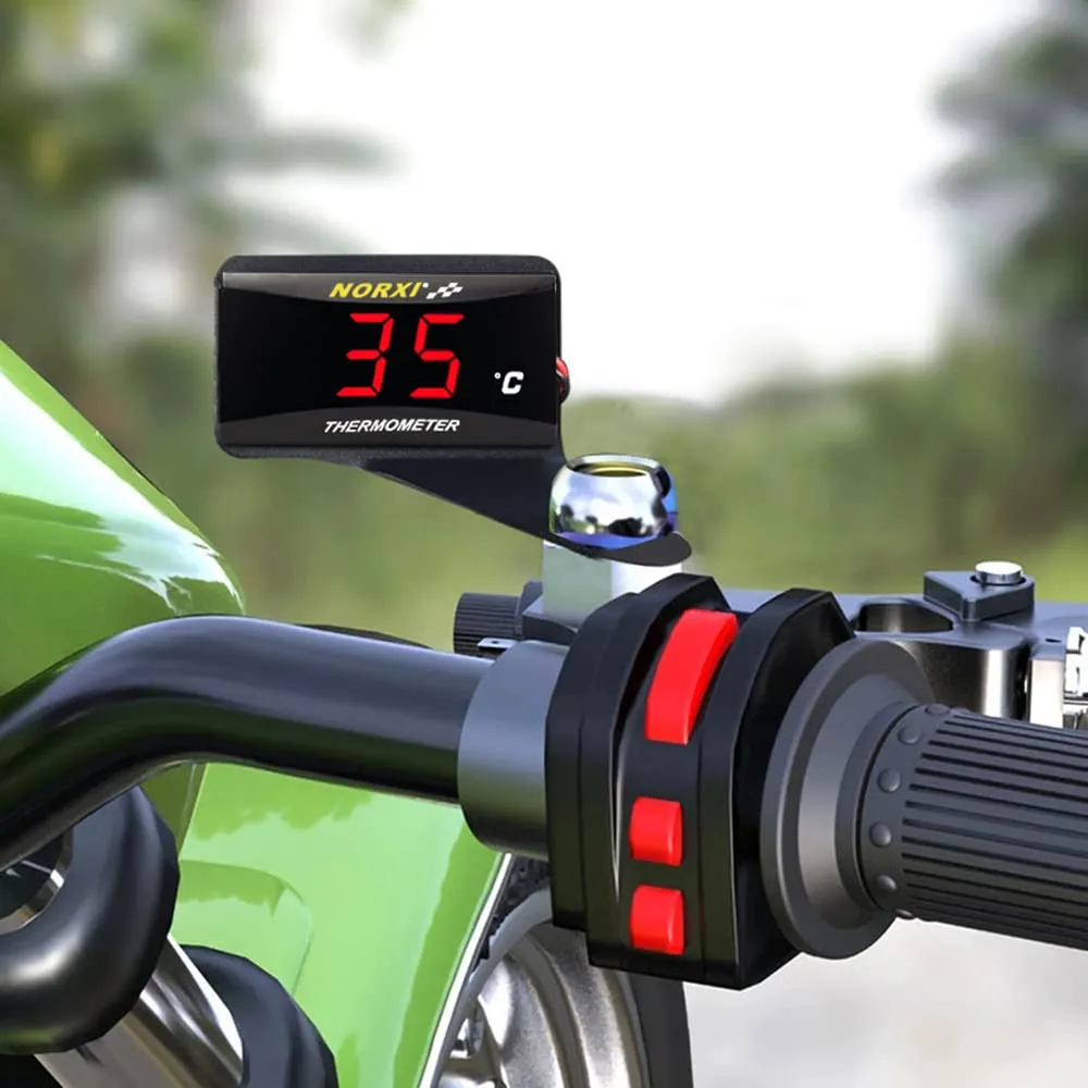 Motorcycle Water Temperature Meter Universal Digital Water Thermometer Water Temp Gauge for Racing Scooter LED Display DC 12V with Temperature Sensor Adapter(22mm, Red)