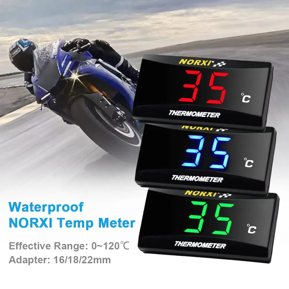 Motorcycle Water Temperature Meter Universal Digital Water Thermometer Water Temp Gauge for Racing Scooter LED Display DC 12V with Temperature Sensor Adapter(22mm, Red)