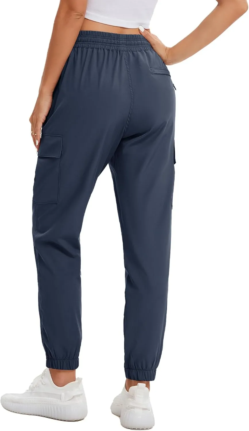 MOURCE Womens Hiking Pants Lightweight Quick Dry Adjustable Cargo Joggers with Zippered Pockets