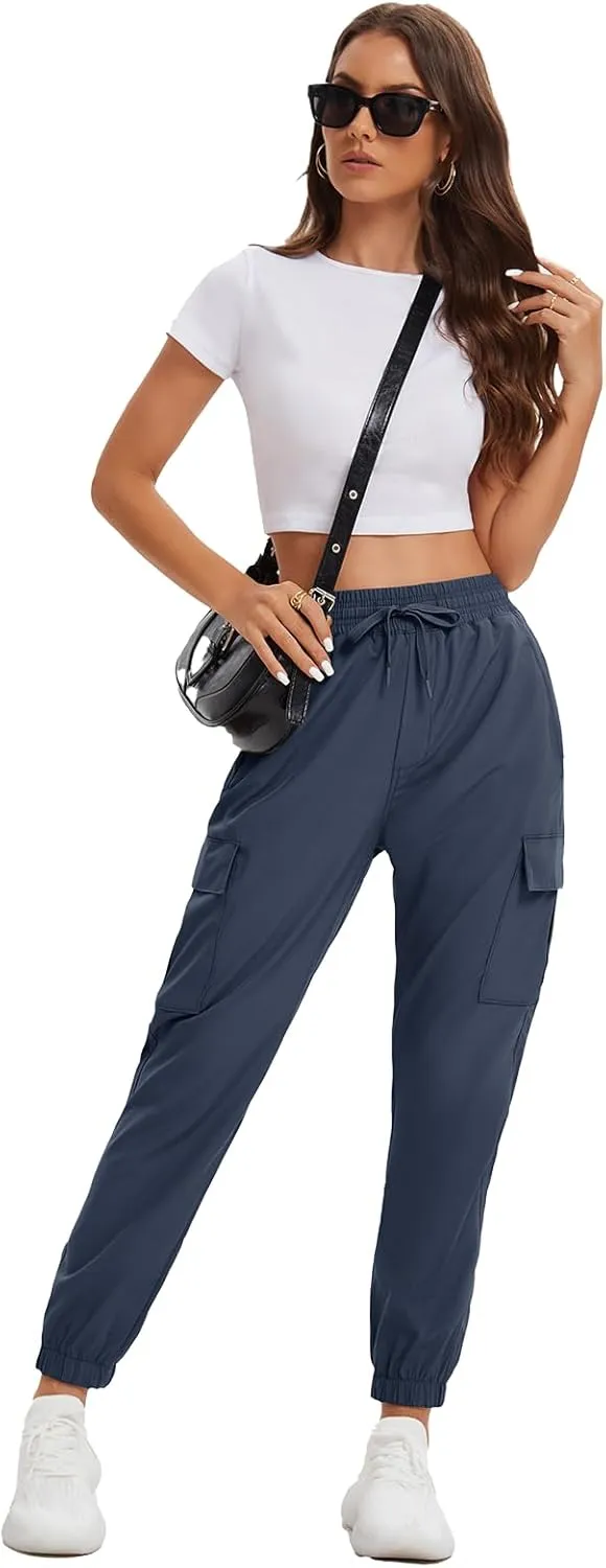 MOURCE Womens Hiking Pants Lightweight Quick Dry Adjustable Cargo Joggers with Zippered Pockets