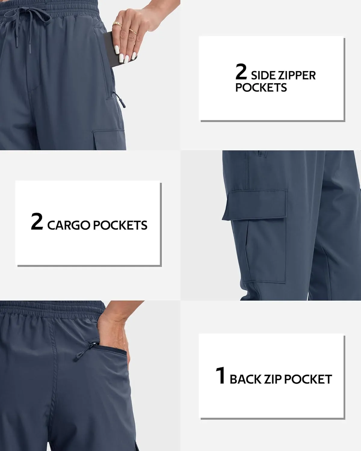 MOURCE Womens Hiking Pants Lightweight Quick Dry Adjustable Cargo Joggers with Zippered Pockets