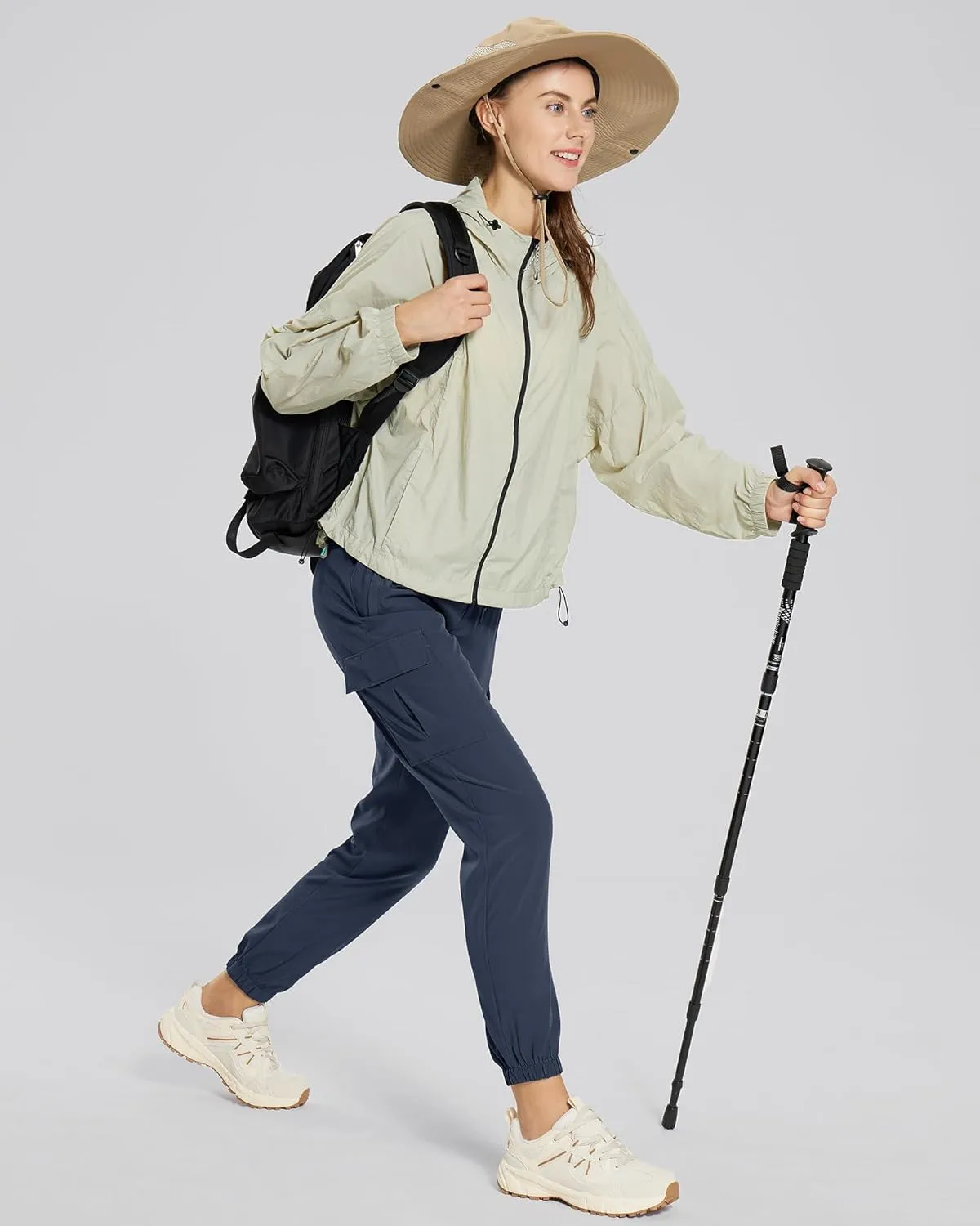 MOURCE Womens Hiking Pants Lightweight Quick Dry Adjustable Cargo Joggers with Zippered Pockets
