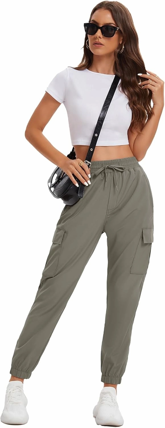 MOURCE Womens Hiking Pants Lightweight Quick Dry Adjustable Cargo Joggers with Zippered Pockets