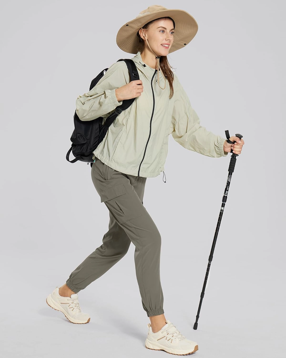 MOURCE Womens Hiking Pants Lightweight Quick Dry Adjustable Cargo Joggers with Zippered Pockets