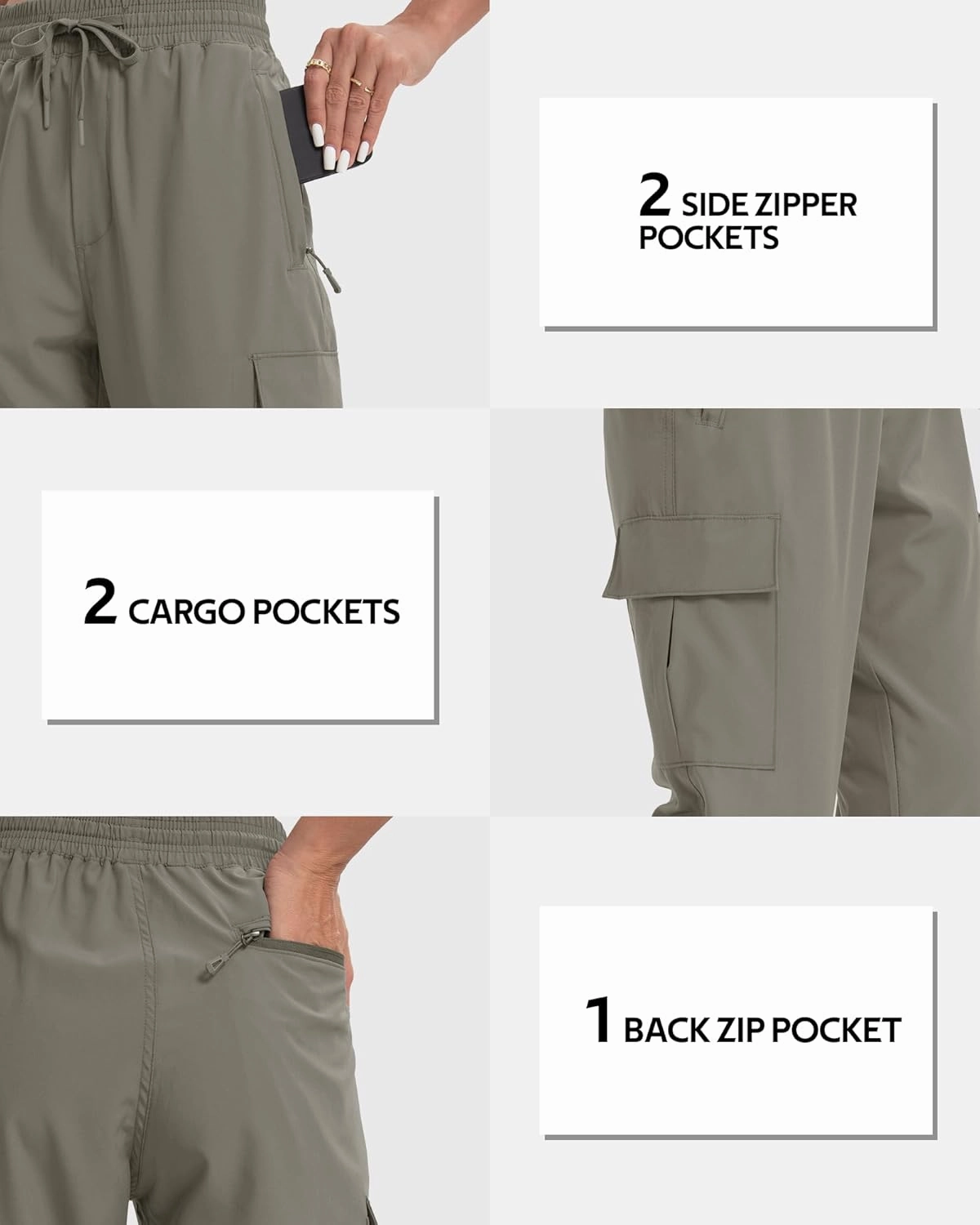 MOURCE Womens Hiking Pants Lightweight Quick Dry Adjustable Cargo Joggers with Zippered Pockets