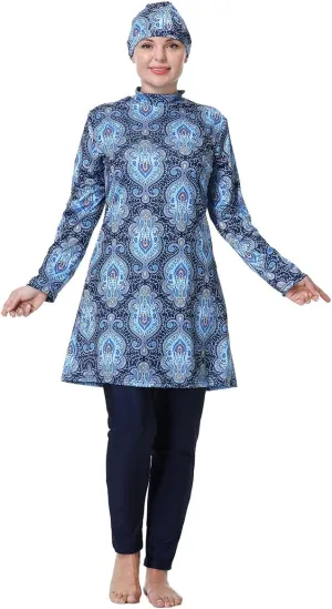 Muslim Burkini Swimsuit Plus Size Swimwear Islamic Long Sleeve Full Cover Hijab Top Swim Pants Set