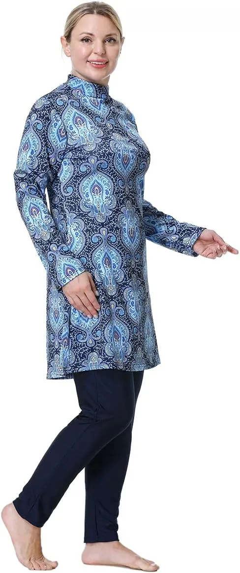 Muslim Burkini Swimsuit Plus Size Swimwear Islamic Long Sleeve Full Cover Hijab Top Swim Pants Set