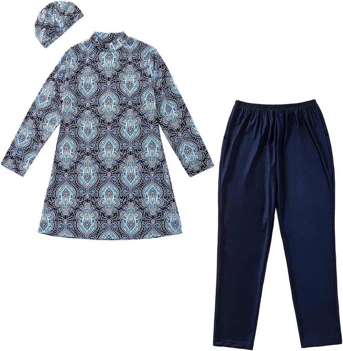 Muslim Burkini Swimsuit Plus Size Swimwear Islamic Long Sleeve Full Cover Hijab Top Swim Pants Set