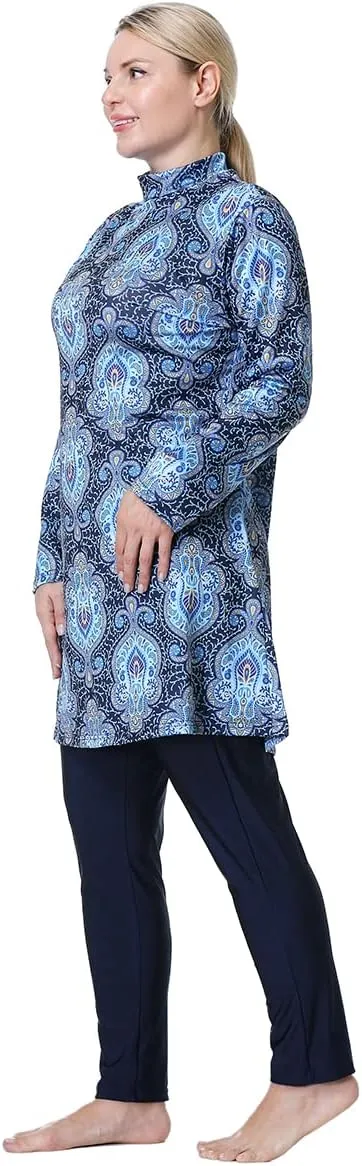Muslim Burkini Swimsuit Plus Size Swimwear Islamic Long Sleeve Full Cover Hijab Top Swim Pants Set