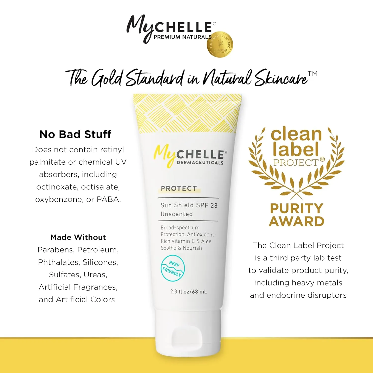 MyCHELLE Dermaceuticals Sun Shield SPF 28 Unscented (2.3 Fl Oz) - Soothing Reef Safe Sunscreen with Vitamin E and Aloe - TSA Approved. Liquid Zinc Sunscreen for Face and Body