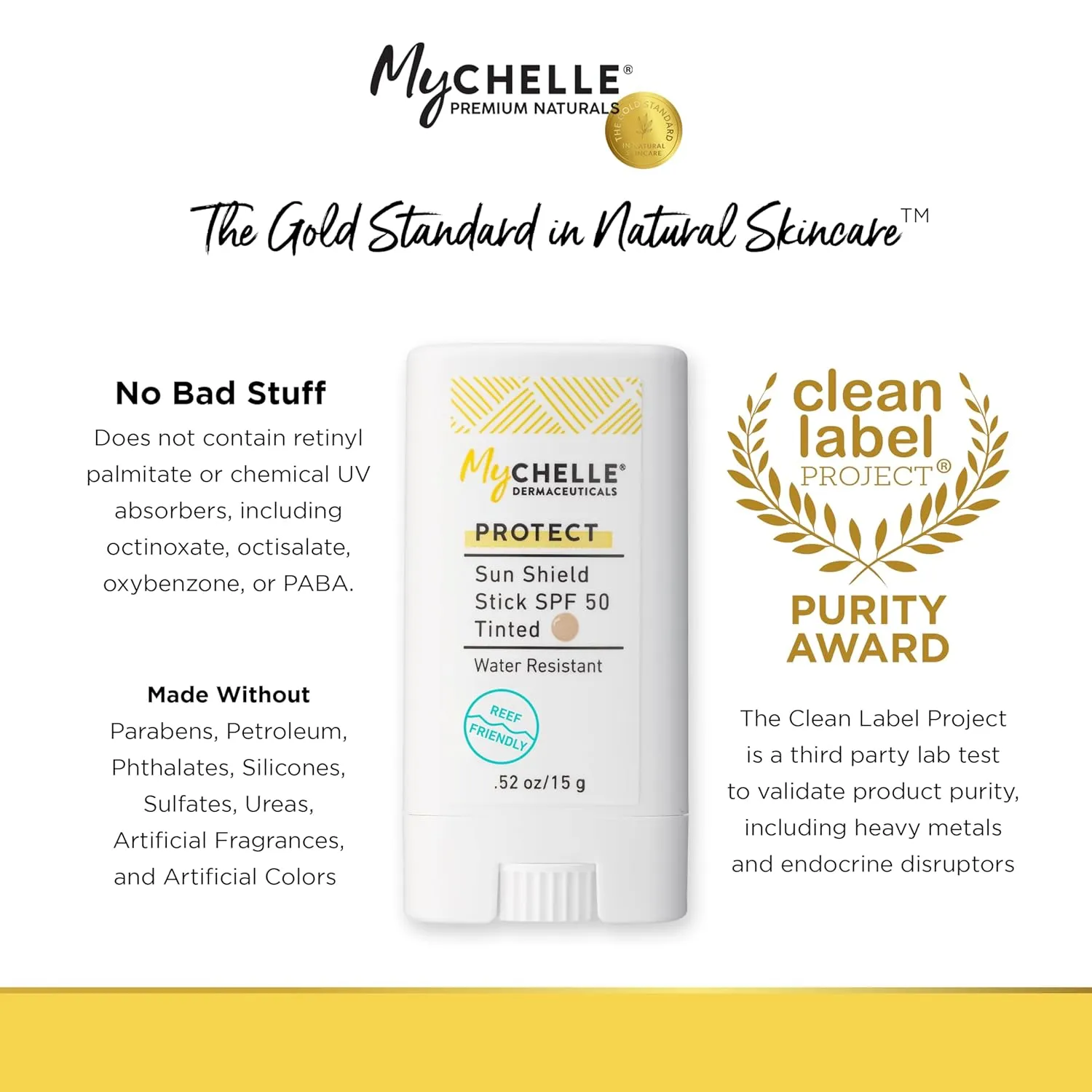 MyCHELLE Sun Shield Stick SPF 50 Tinted - Mineral Reef Safe Sunscreen for Face