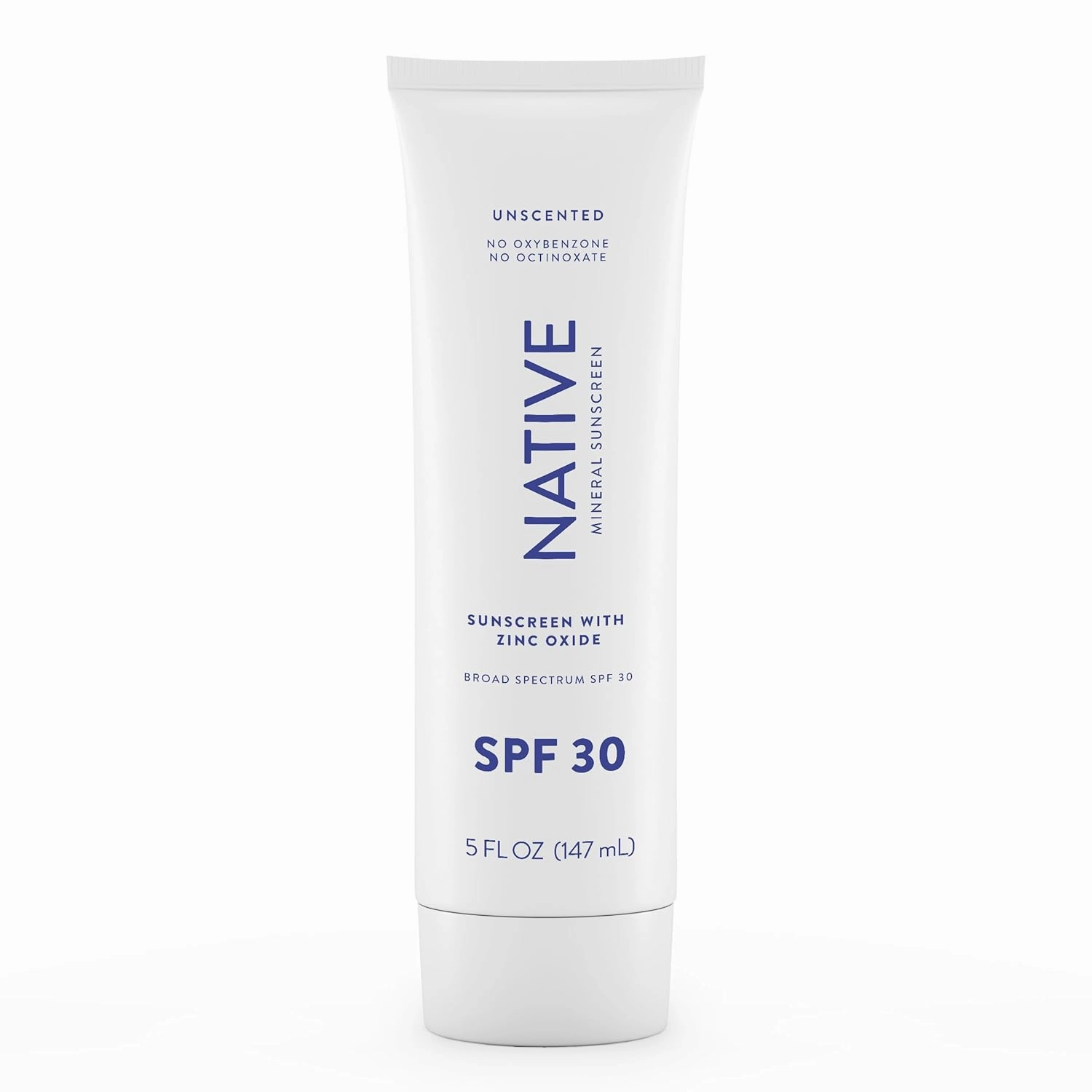Native Sunscreen SPF 30, Zinc Oxide Dermatologist Tested Suitable for Sensitive Skin & Hawaii Compliant, 5 Ounces | Unscented Sun Protection Lotion, Lightweight & Smooth