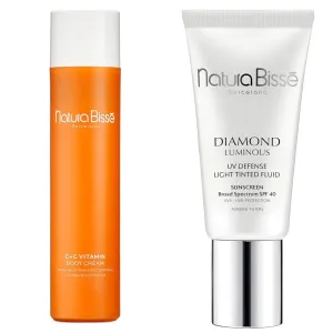 Natura Bissé C C Vitamin Body Cream & Diamond Luminous Tinted SPF 40 Sunscreen Bundle, Brightening Body Care & Sun Protection for Radiant, Rejuvenated Skin, 8.8 oz/1 oz