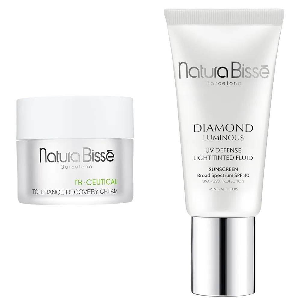 Natura Bissé Ceutical Tolerance Recovery Cream & Diamond Luminous Tinted SPF 40 Sunscreen Bundle, Soothing Sun Protection & Radiant Rejuvenation for Delicate and Sensitive Skin, 1.7 oz/1 oz