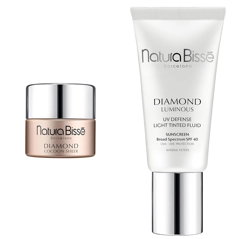 Natura Bissé Diamond Cocoon Sheer Cream 0.5 oz & Diamond Luminous Tinted SPF 40 Sunscreen Bundle, Protective Hydration & Sun Protection for Radiant, Rejuvenated Skin, 0.5 oz/1 oz