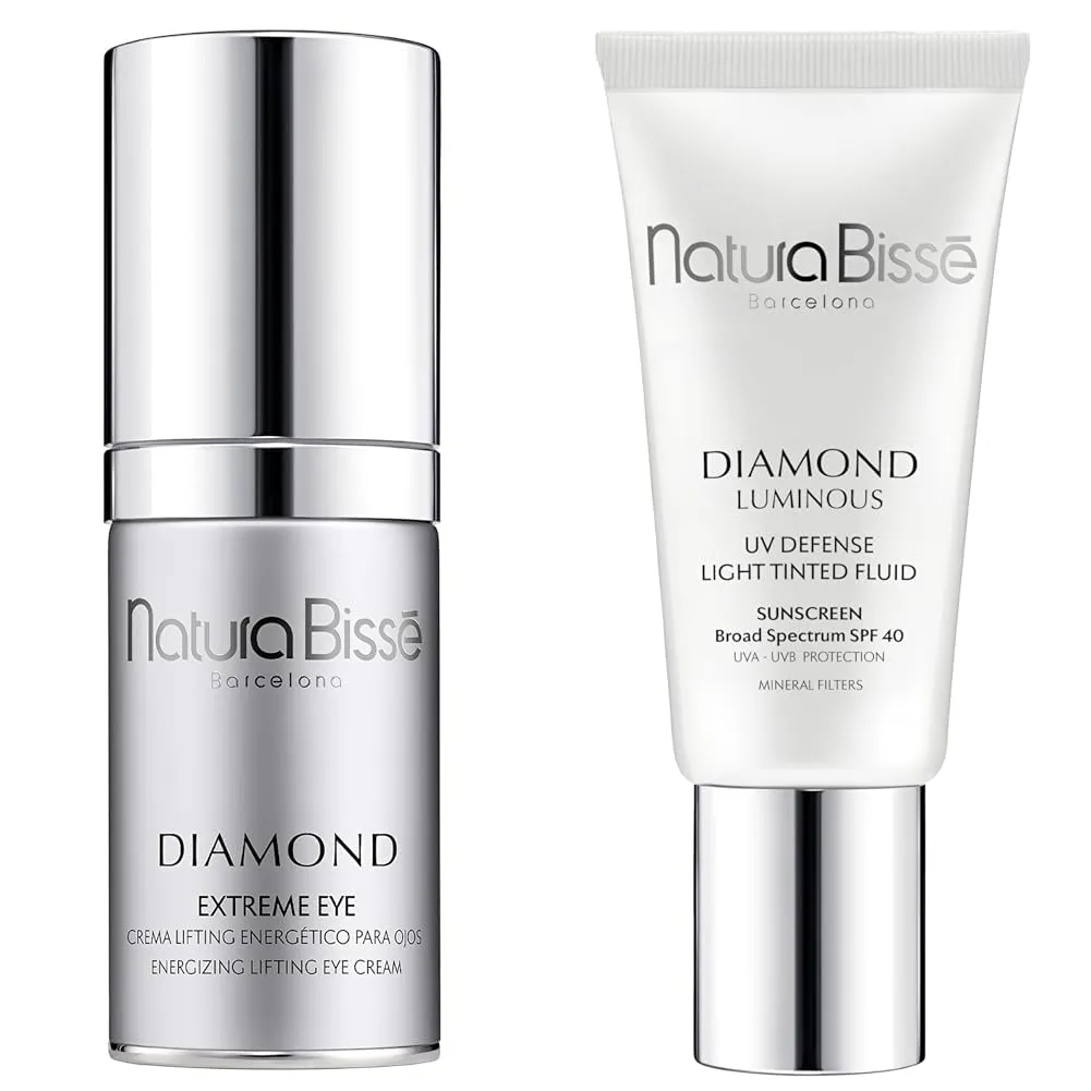 Natura Bissé Diamond Extreme Eye 0.8 oz & Diamond Luminous Tinted SPF 40 Sunscreen Bundle, Targeted Eye Care & Sun Protection for Youthful, Radiant Skin, 0.8 oz/1 oz