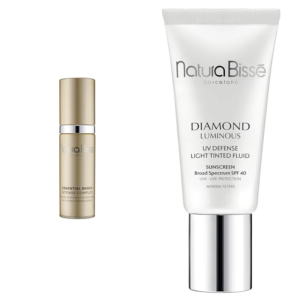 Natura Bissé Essential Shock Intense Complex & Diamond Luminous Tinted SPF 40 Sunscreen Bundle, Intense Anti-Aging Care & Sun Protection for Firm, Radiant Skin, 1 oz/1 oz